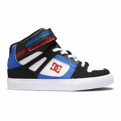 DC Pure High Elastic Lace High Tops Kid's Black/White/Blue Sneakers Australia PGL-295